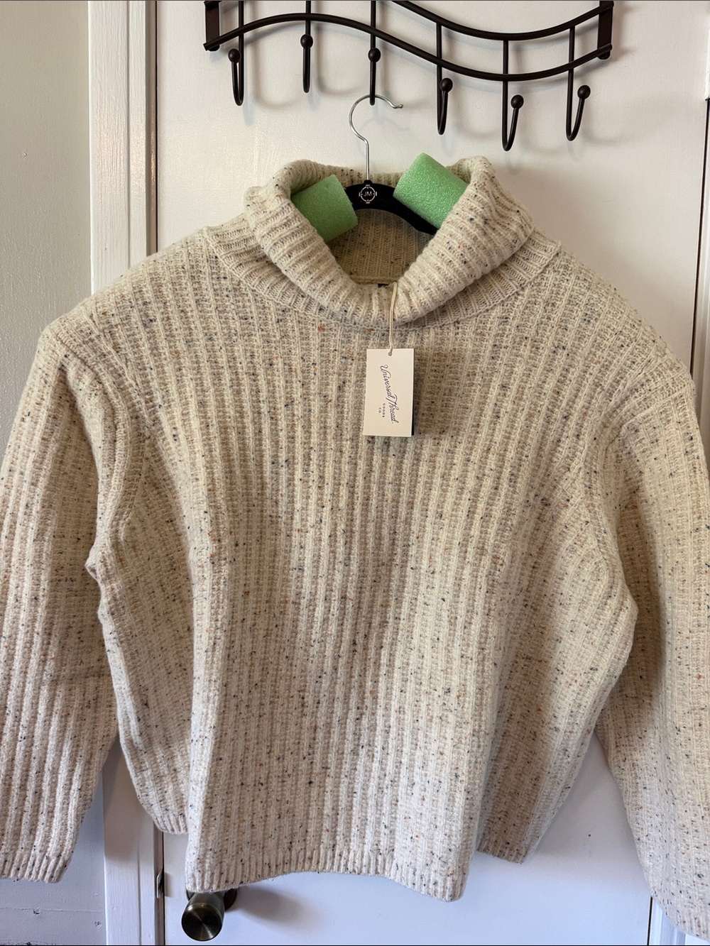 Universal Thread Cream Flecked Ribbed Cowl Neck Sweater